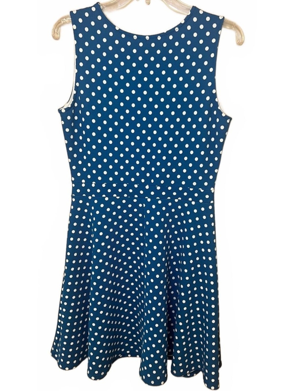 Gilli Polka Dot Blue White Fit & Flare Skater Dress Size Large Stretch - Picture 5 of 7